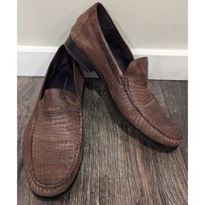 Donald J. Pliner Norin Brown Croc Embossed Leather Loafers Size 8.5